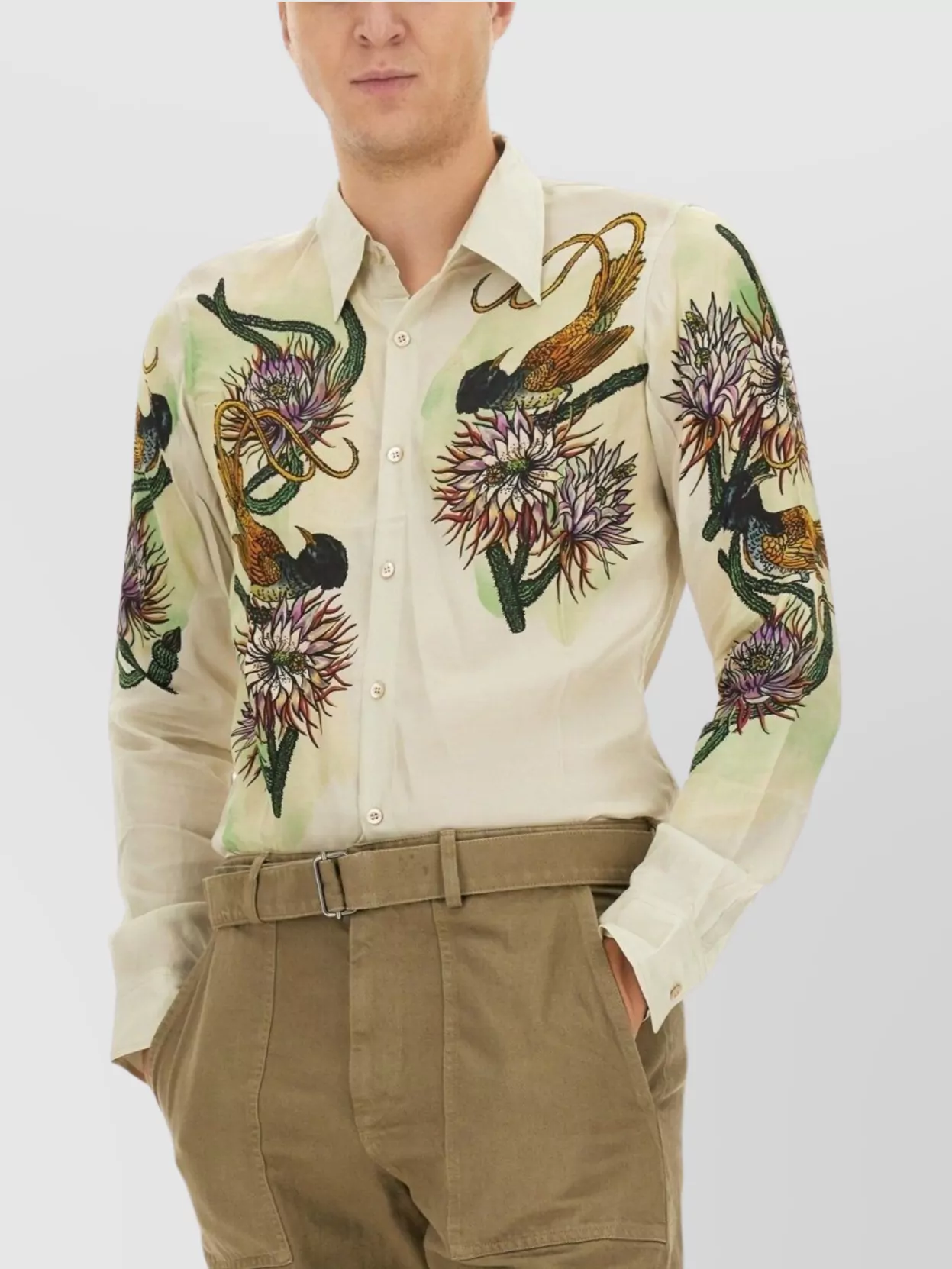 Dries Van Noten Floral Embroidered Slim Fit Long Sleeve Shirt