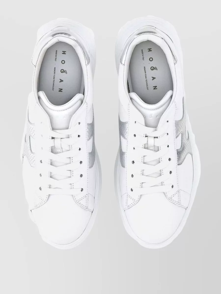 Hogan Lace Up Shoes Round Toe Metallic Accents