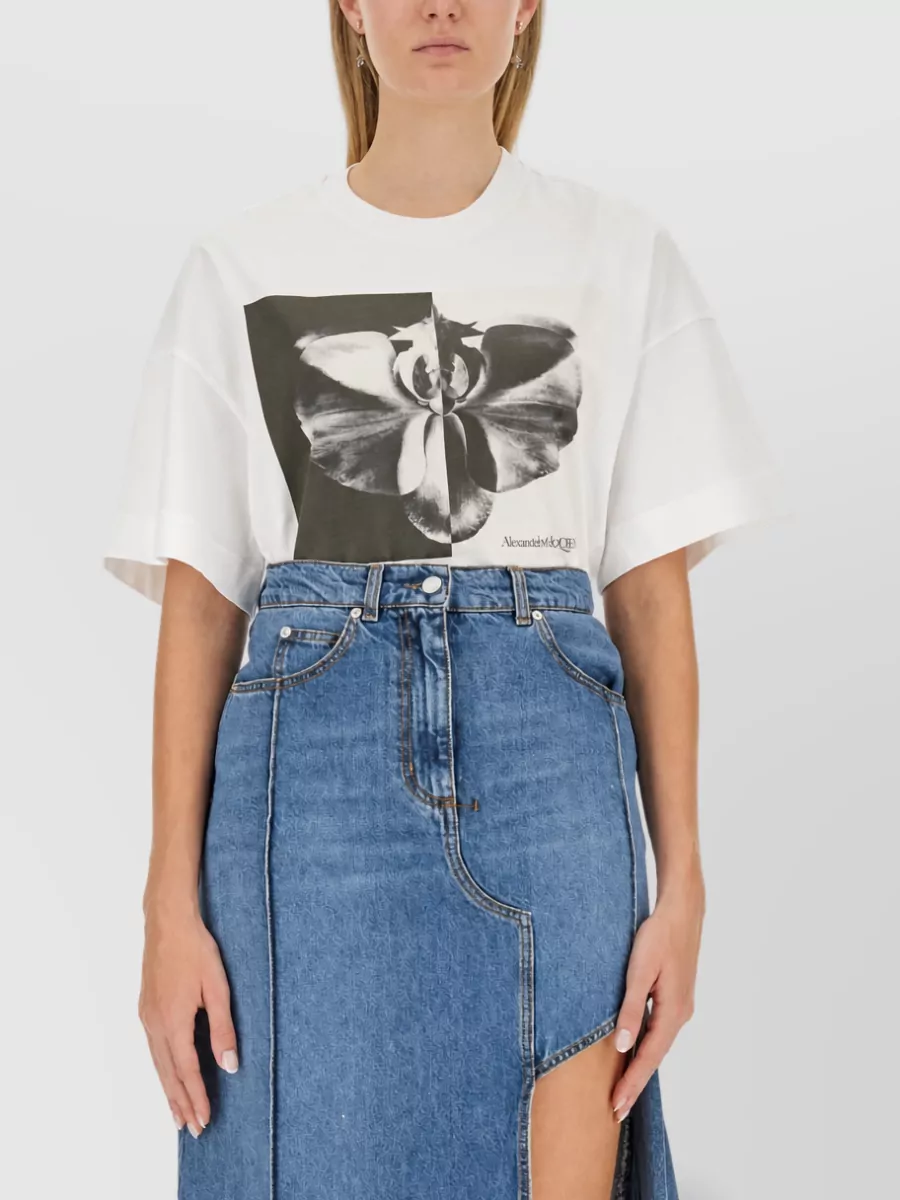 Alexander Mcqueen Photographic Orchid Cotton T-Shirt