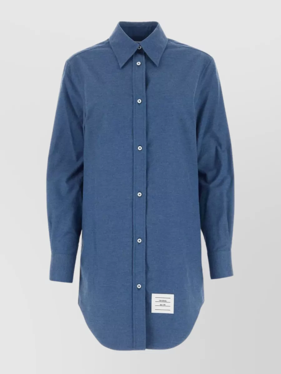 Shop Thom Browne Rounded Hemline Cotton Shirt Dress In Blue