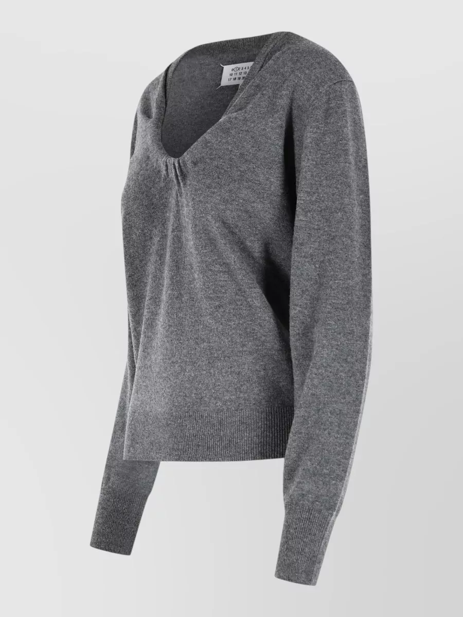 Maison Margiela Virgin Wool Gathered V-Neck Sweater