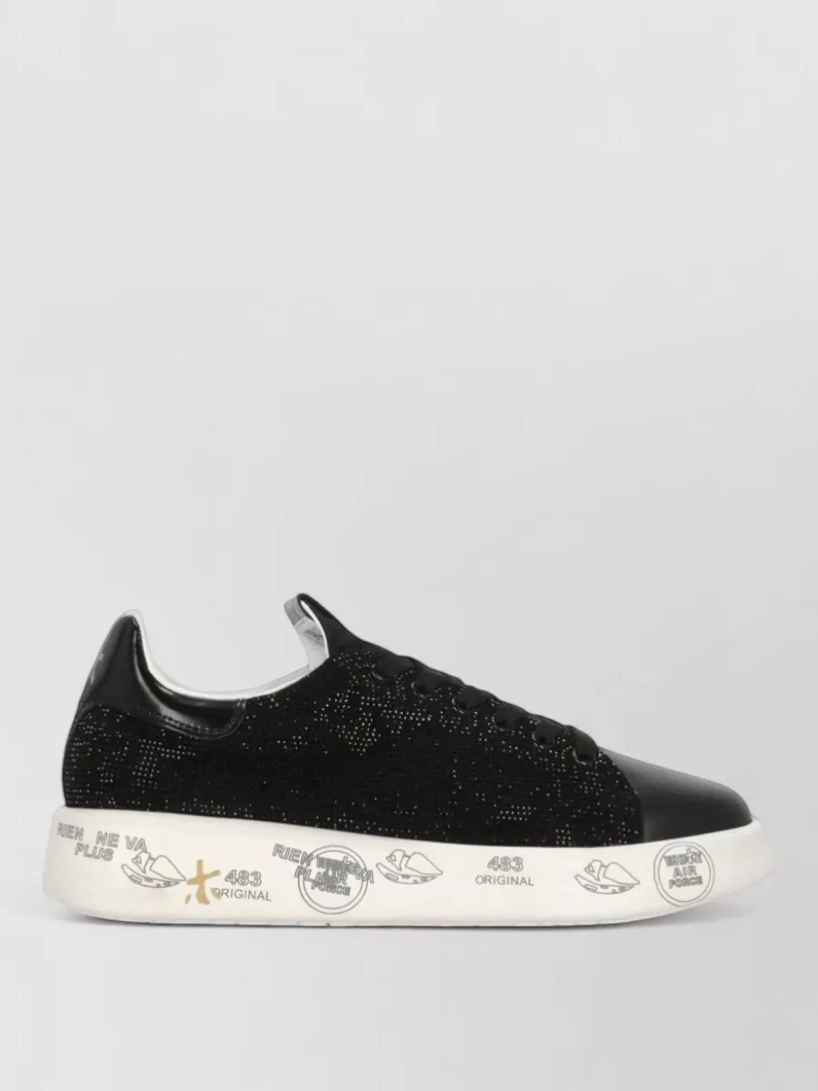 Premiata Rhinestone Detail Low Top Leather Sneakers