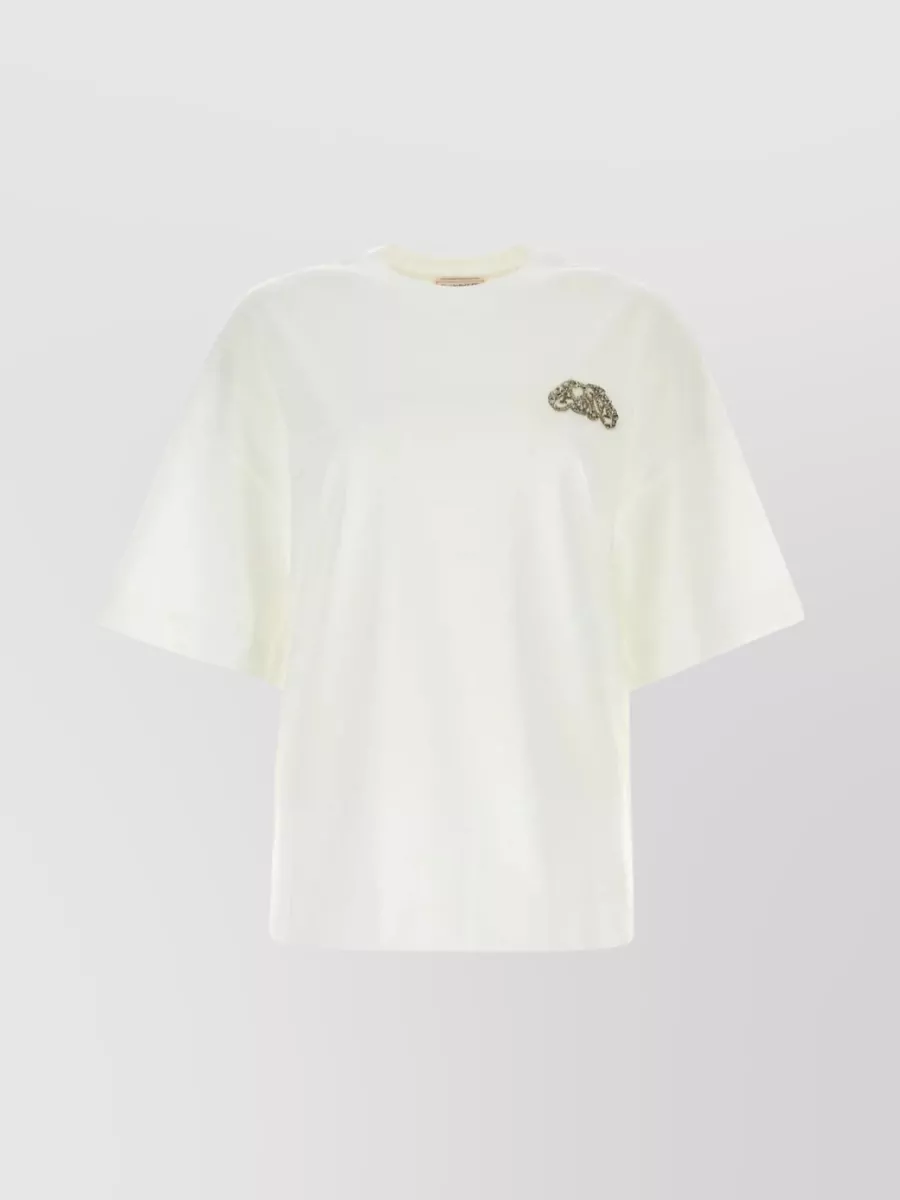 Shop Alexander Mcqueen Cotton Embroidered Logo T-shirt In White