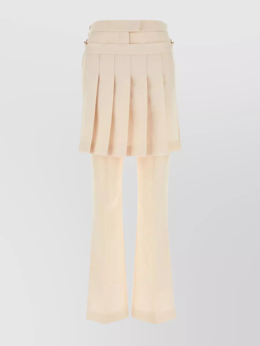 Shop Fendi Wide-leg High-waisted Wool Trousers In Cream