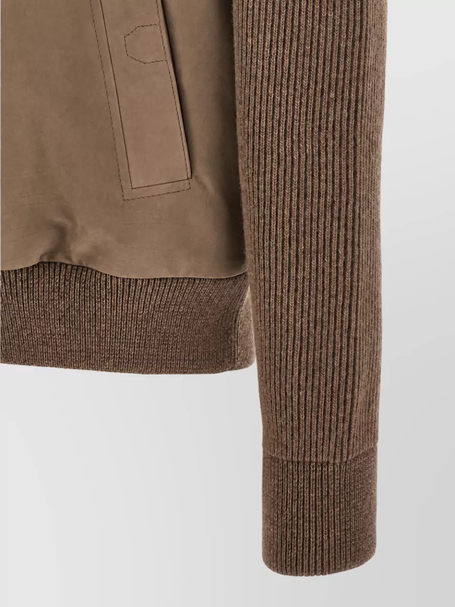 Brioni Leather Suede-Panel Ribbed-Knit Hybrid Jacket