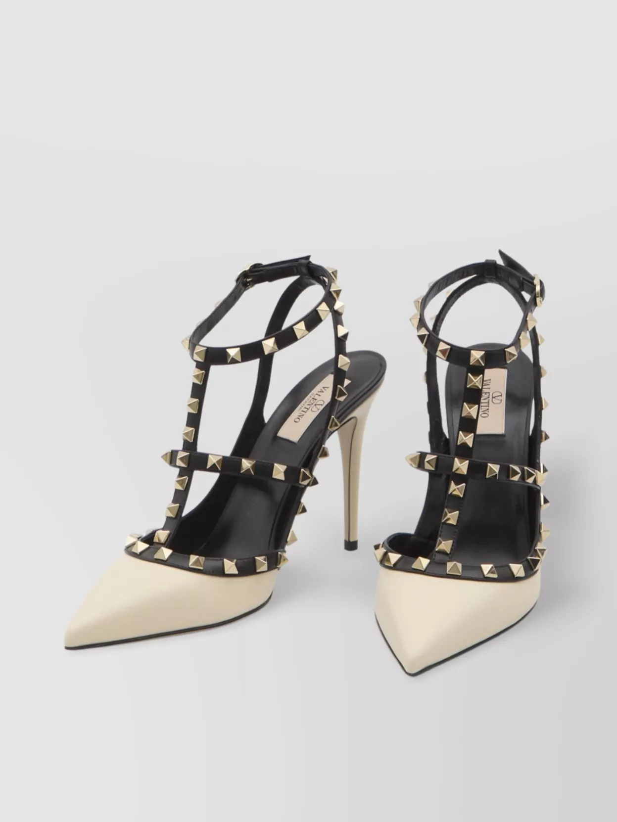 Valentino Stiletto Heel Leather Pumps Rockstuds In Neutral