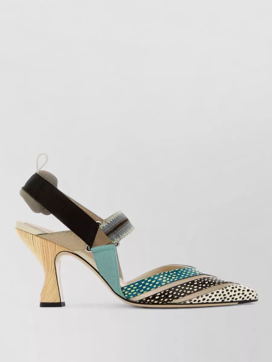 Fendi Mesh And Printed Leather High-heeled Slingbacks In Multi