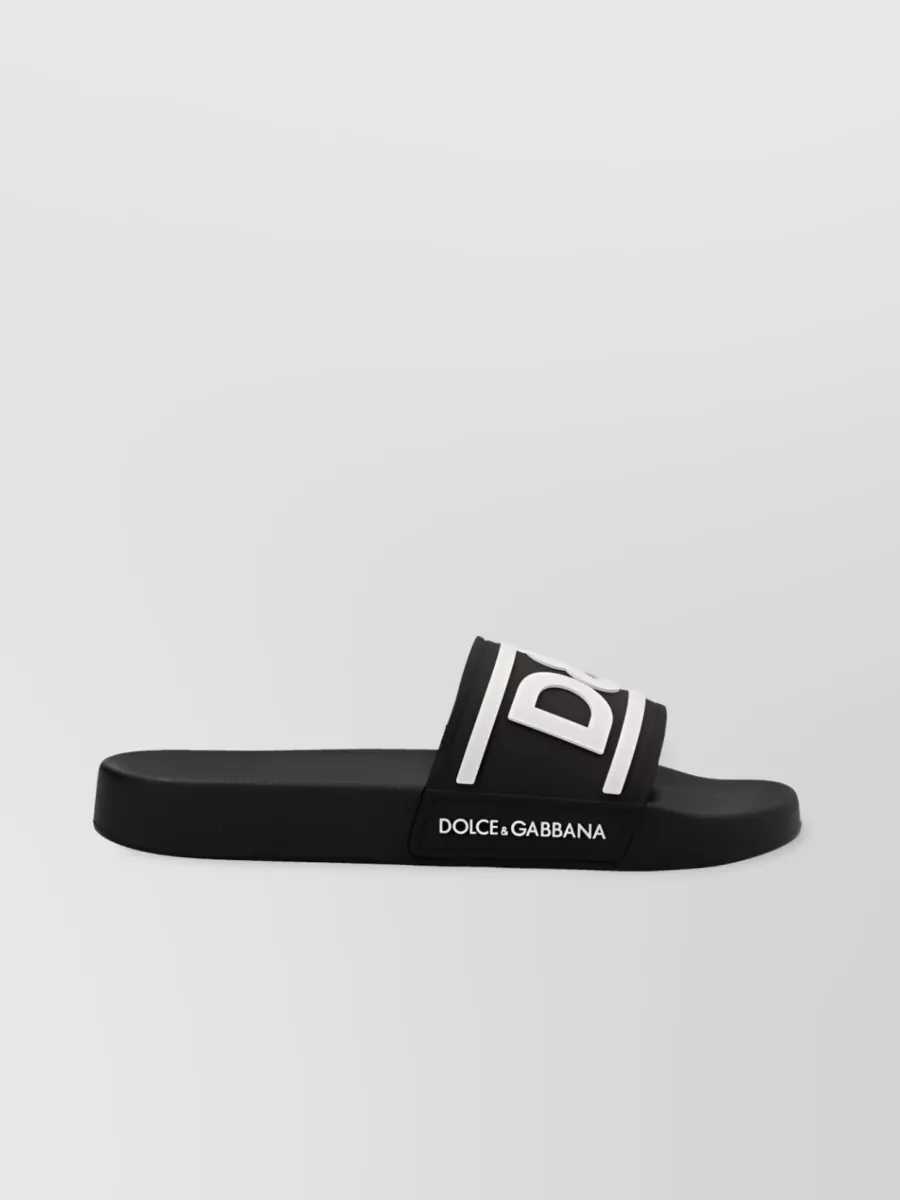 Shop Dolce & Gabbana Logo Print Pool Slides With Open Toe In Black
