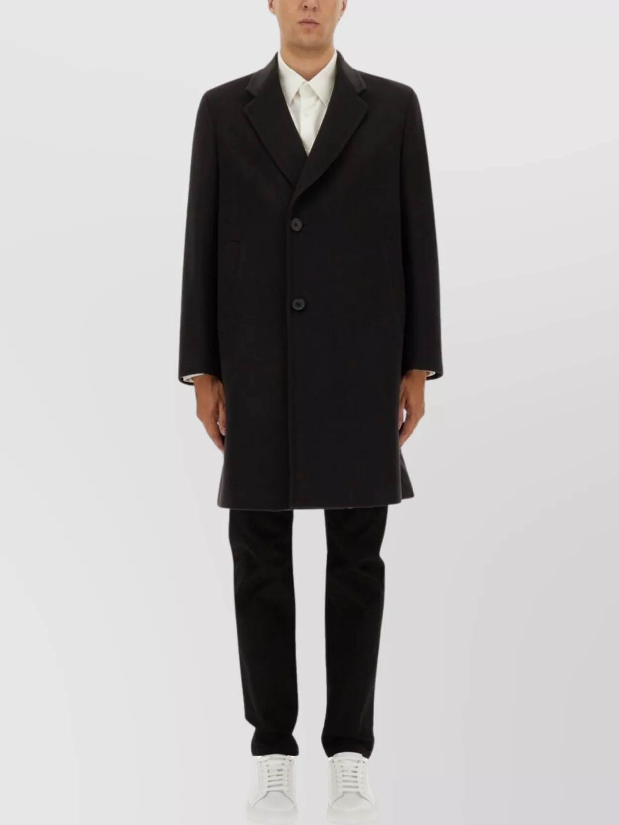 Paul Smith Long Notched Lapel Single Breasted Coat In Black