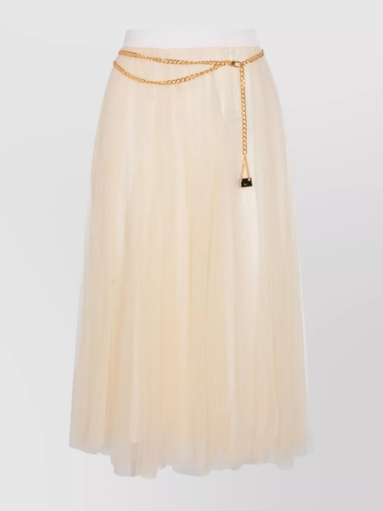 Elisabetta Franchi Midi Skirt With Pleats And Chain Detail In Neutral
