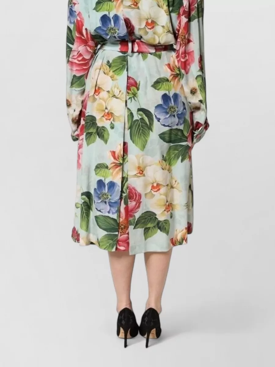 Dolce&Gabbana Silk Floral-Print Wrap Midi Long-Sleeve Dress