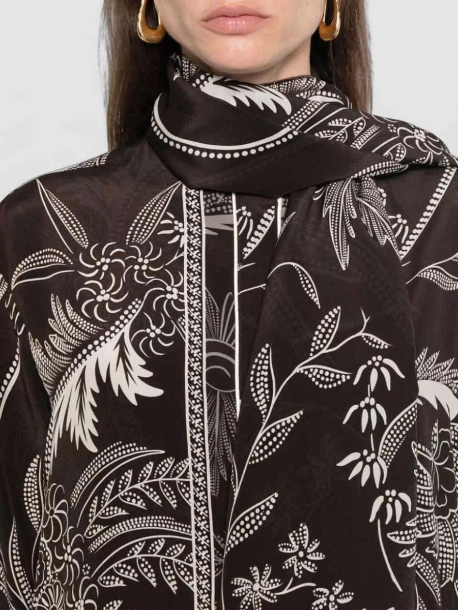 F.r.s For Restless Sleepers Silk Botanical-Print Long-Sleeve Blouse