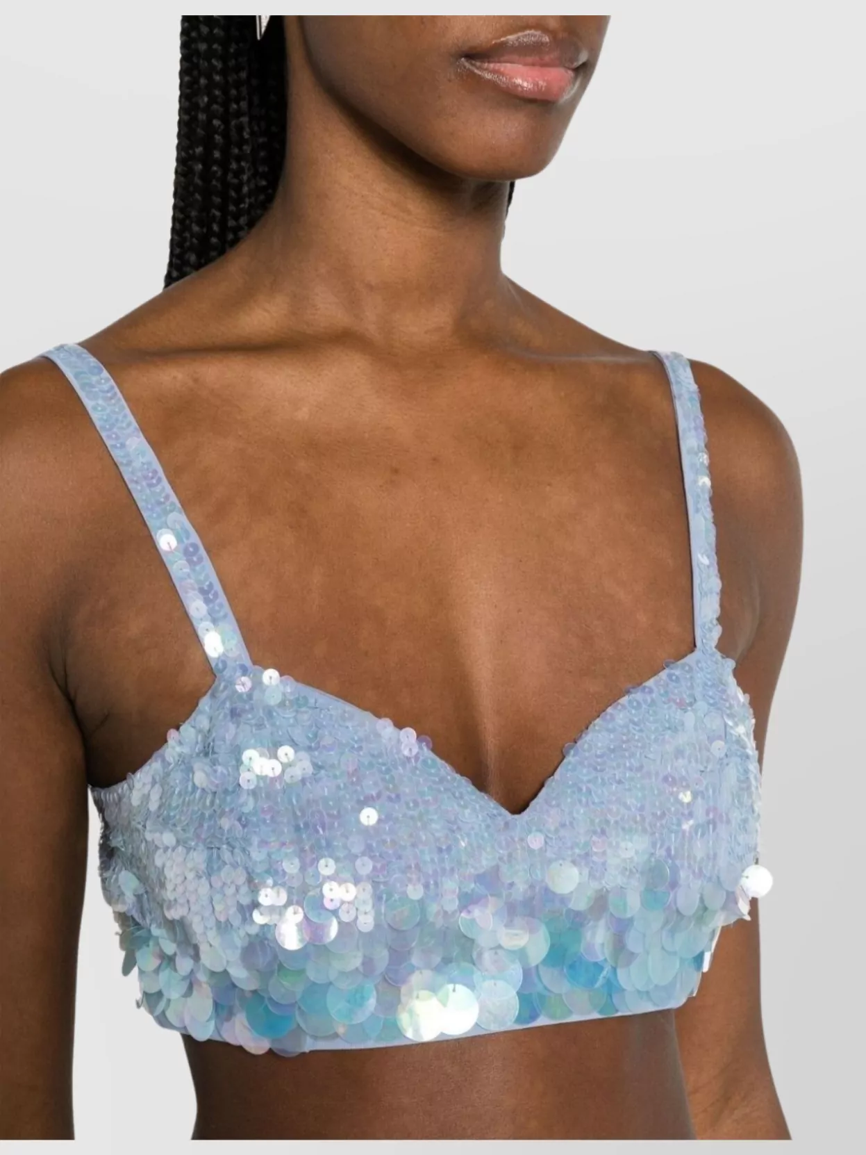 Parosh Iridescent Sequin Mesh Cropped Top