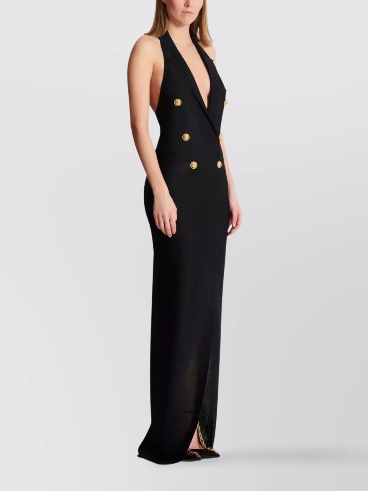 Balmain 6 Buttons Long Halterneck Knit Dress In Black