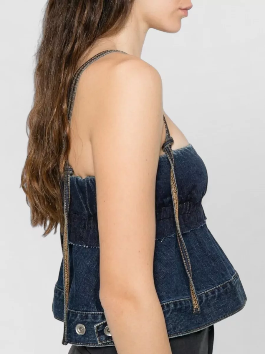 Sacai Denim Pullover Top Adjustable Straps Ruffles
