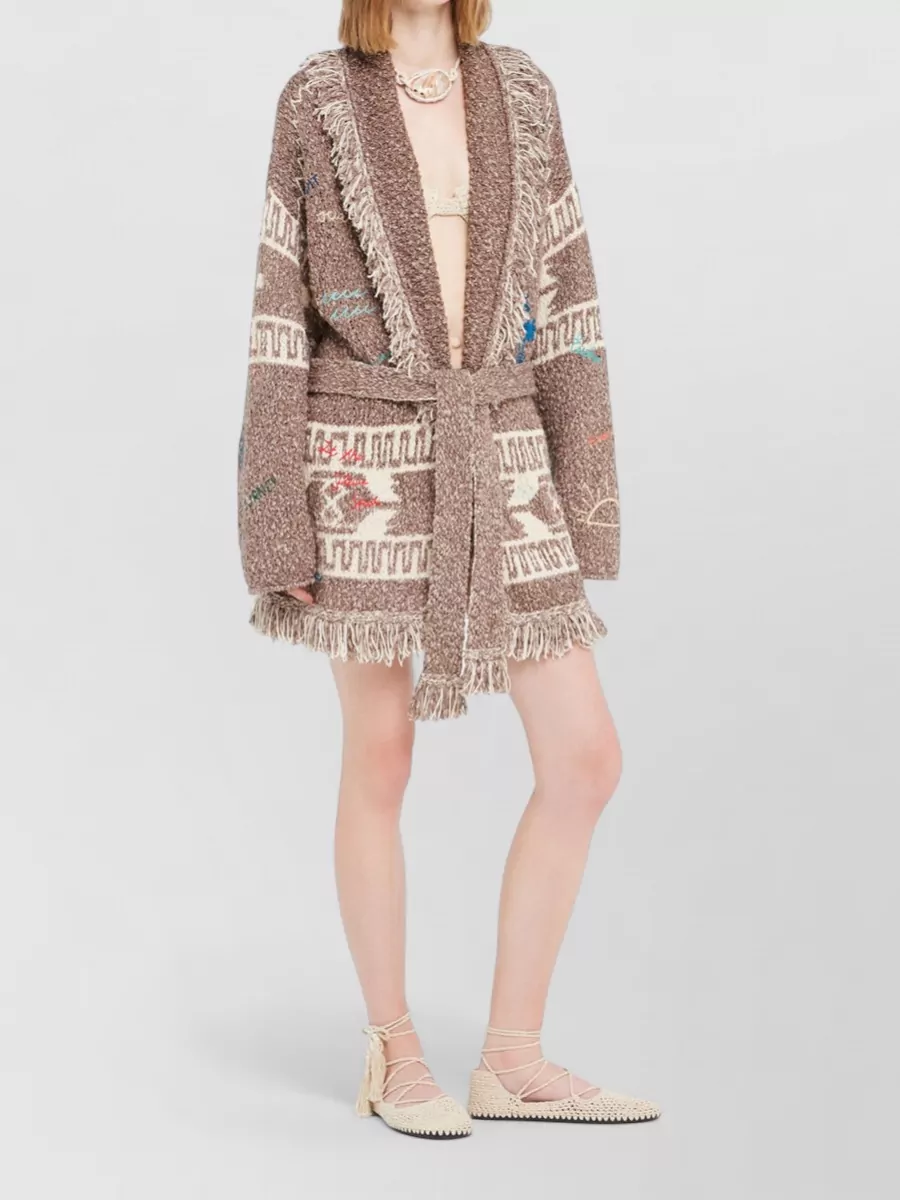 Alanui Ocean Story Belted Long Knit Cardigan