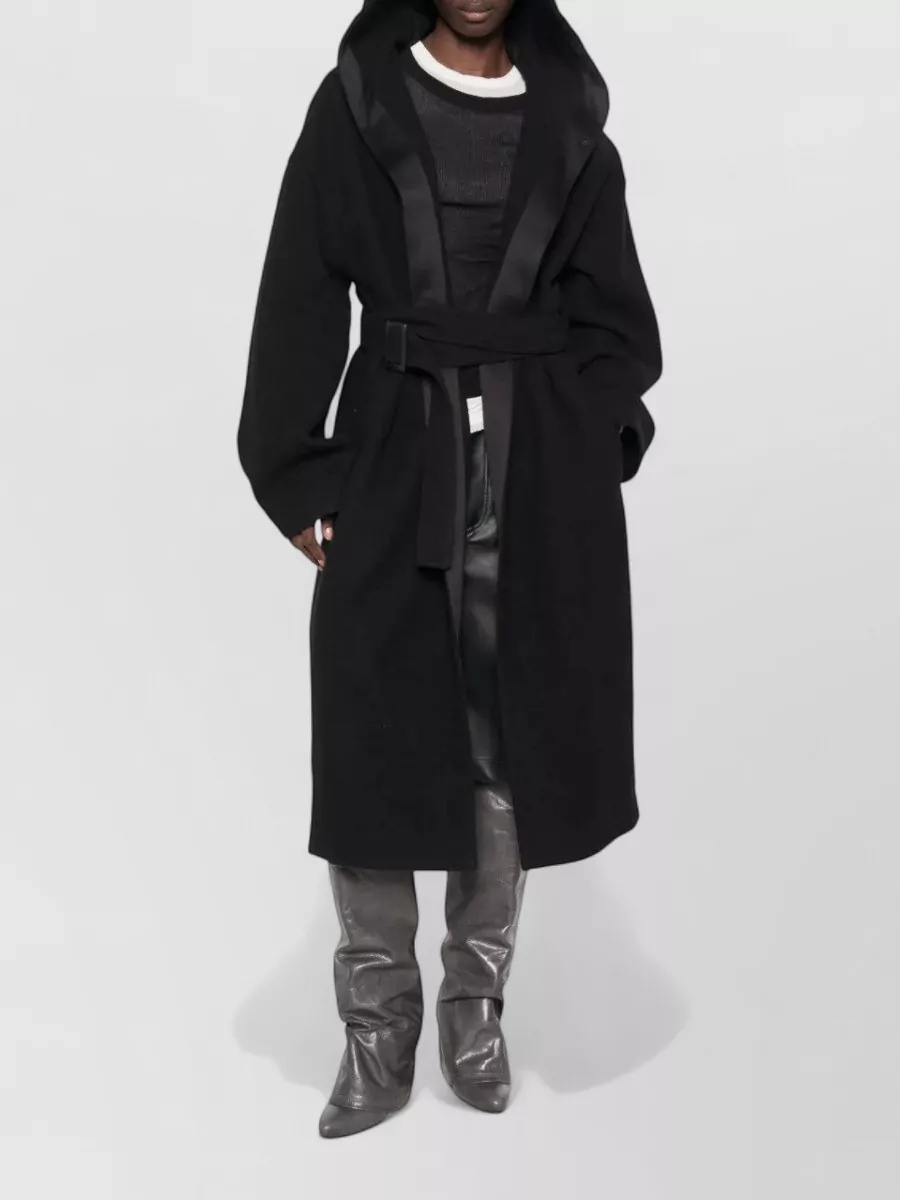 Rick Owens virgin wool hooded belted oversized coat