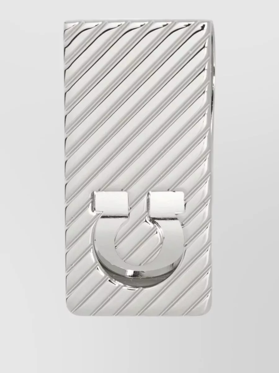 Ferragamo guilloche diagonal stripe money clip