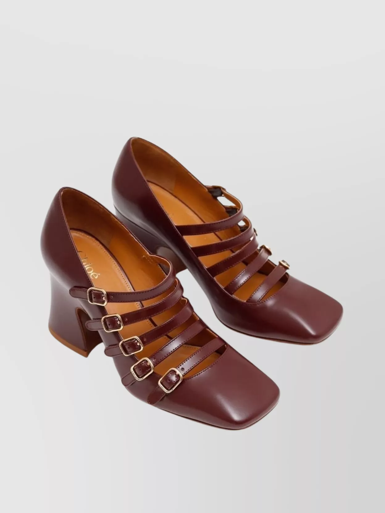 Chloé Glossy Block Heel Pumps With Buckle Straps