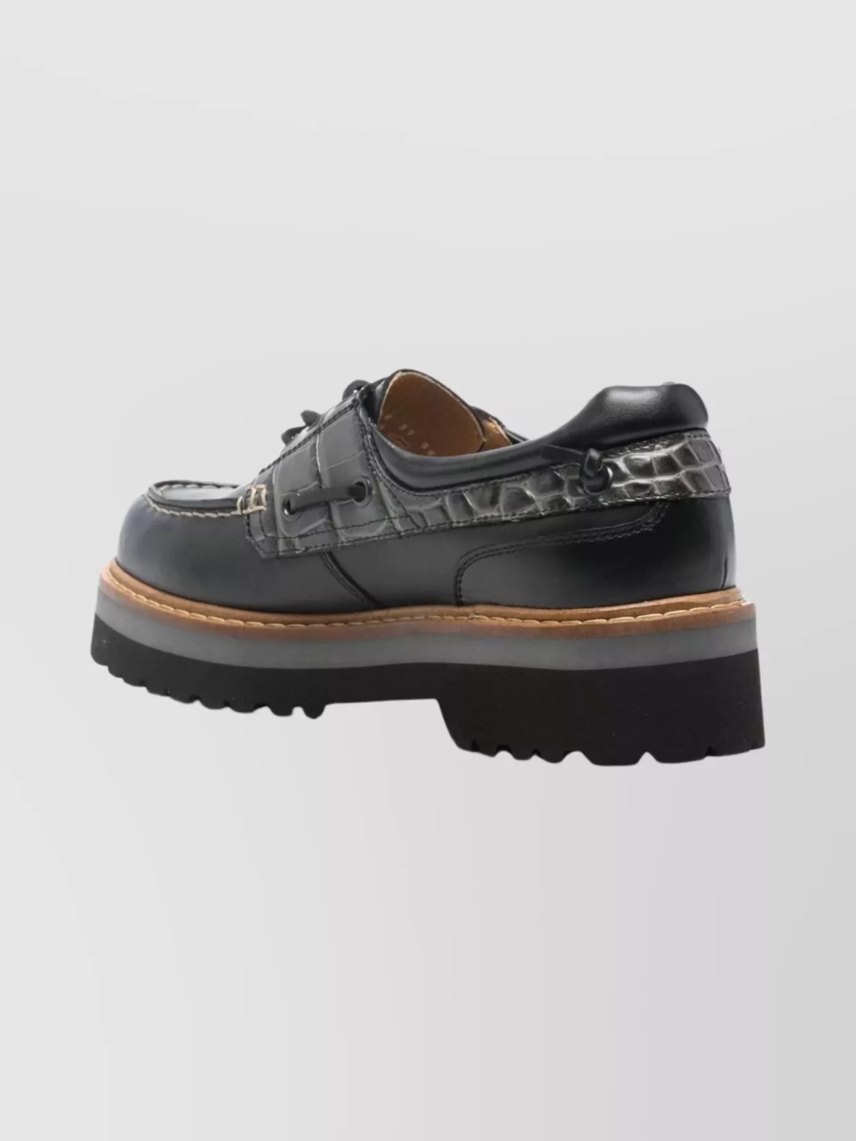 Woolrich Leather Boat Loafers Lug Sole In Black