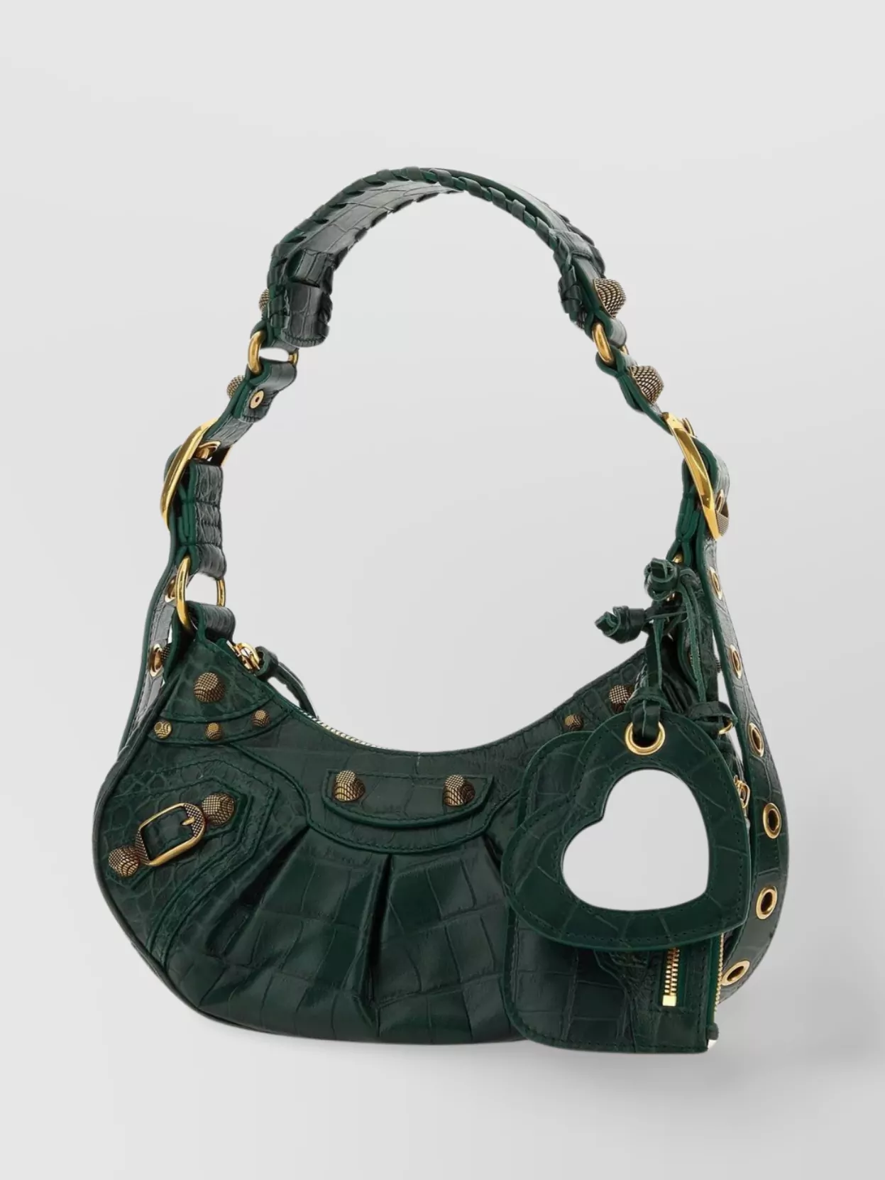 Shop Balenciaga Le Cagole Xs Crocodile Embossed Leather Shoulder Bag In Green