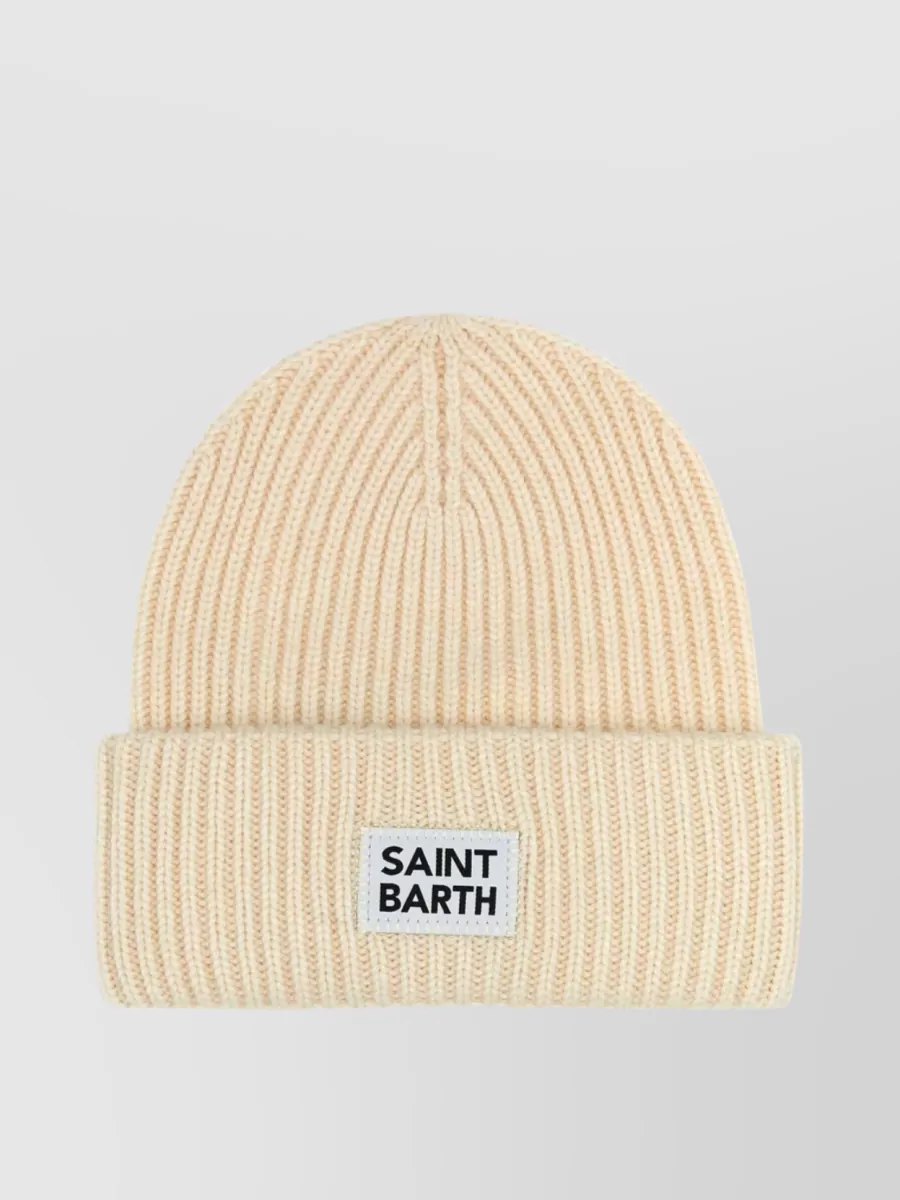 Shop Saint Barth Folded Wool Blend Beanie Hat In Beige