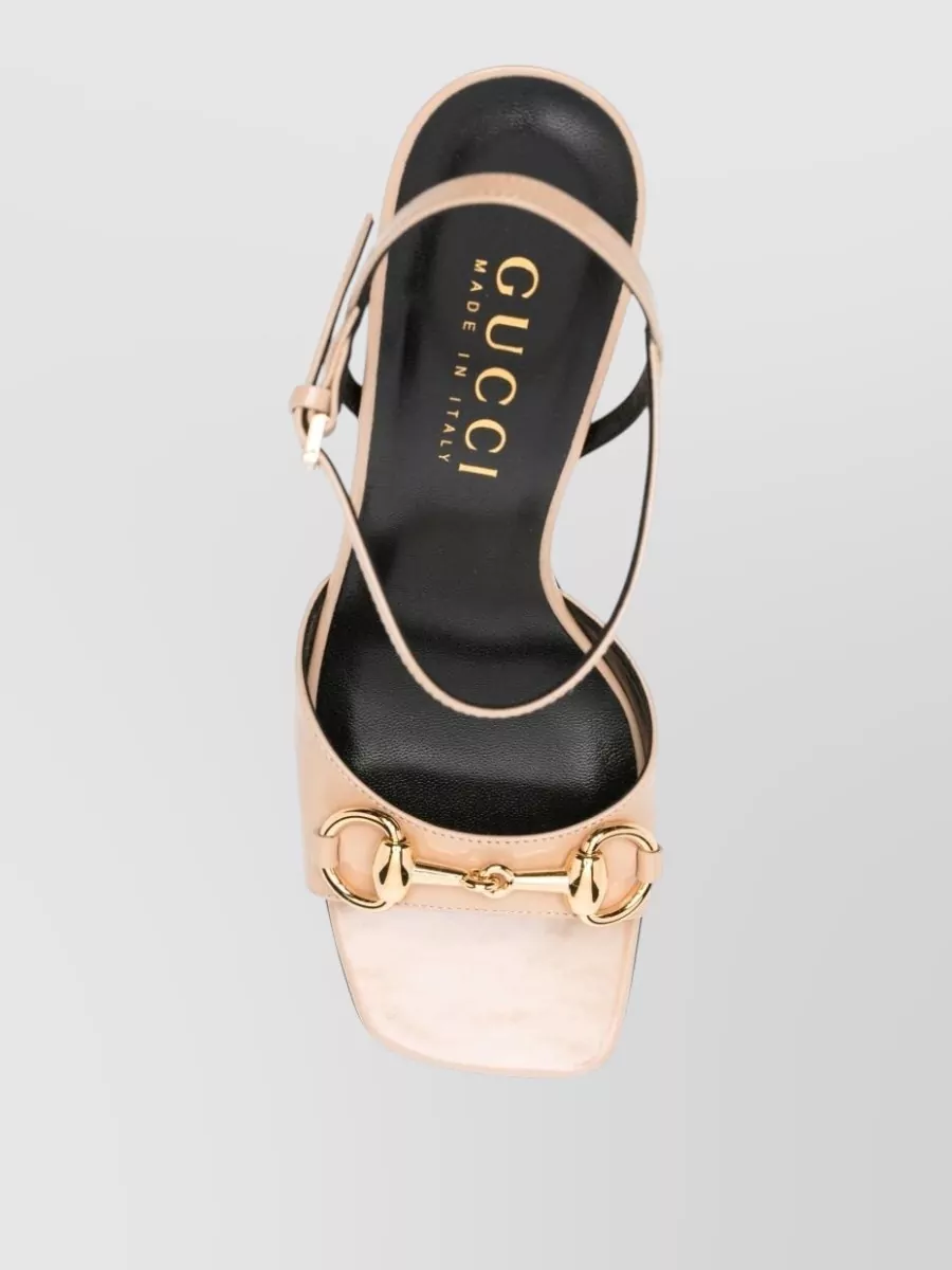 Gucci Leather Horsebit Ankle-Strap Block-Heel Sandals