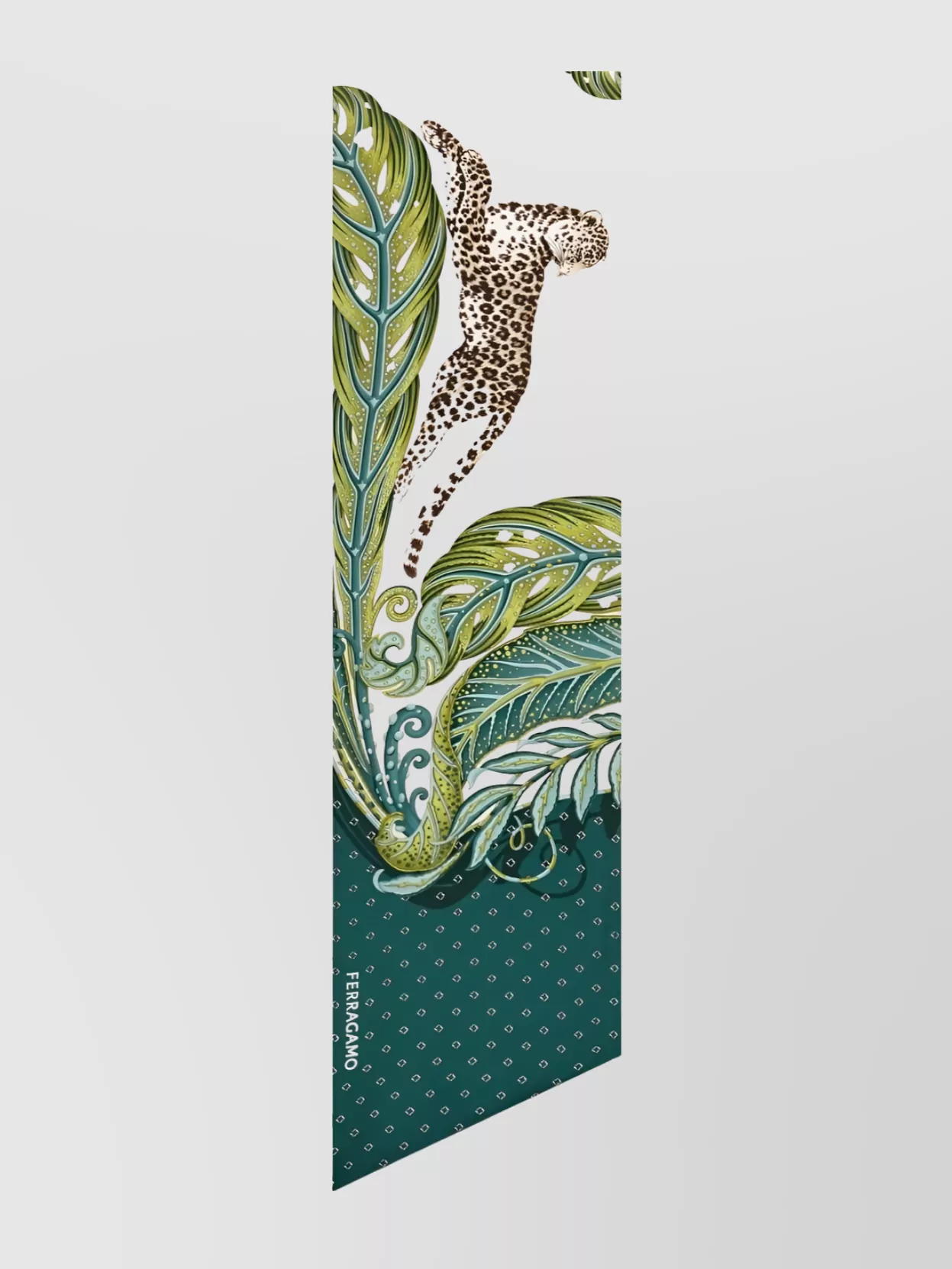 Ferragamo Leaf And Leopard Print Silk Scarf In Green