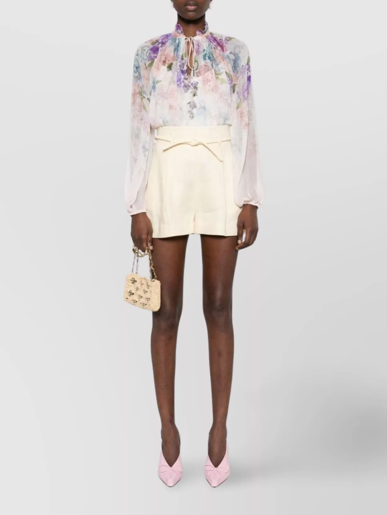 Zimmermann Frilled Collar Floral Print Sheer Blouse