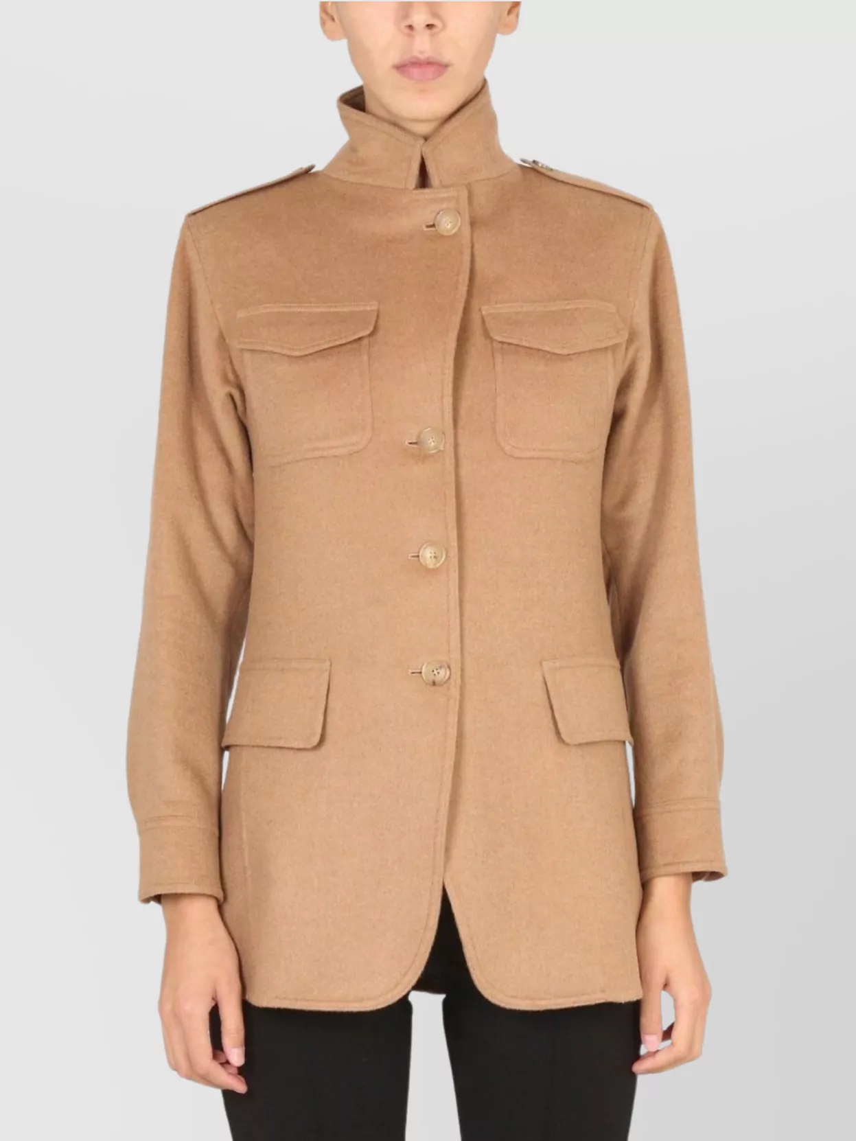 Max Mara Peonies Jacket With High Collar And Pockets In Brown