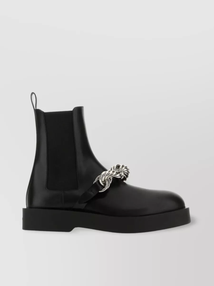 Shop Jil Sander Chain Detail Leather Ankle Boots In Black