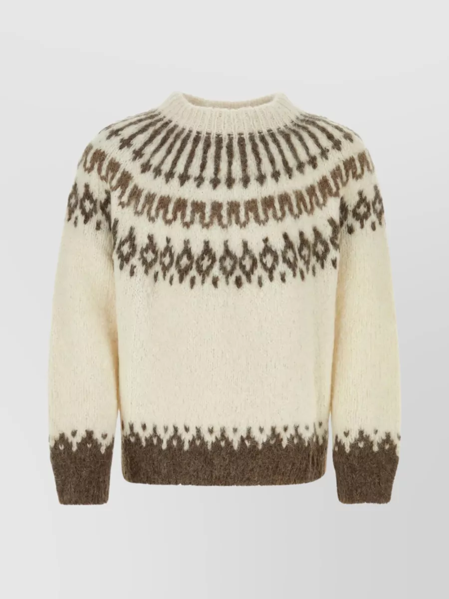 Shop Bode Alpaca Blend Oversize Sweater With Embroidered Detail In Cream