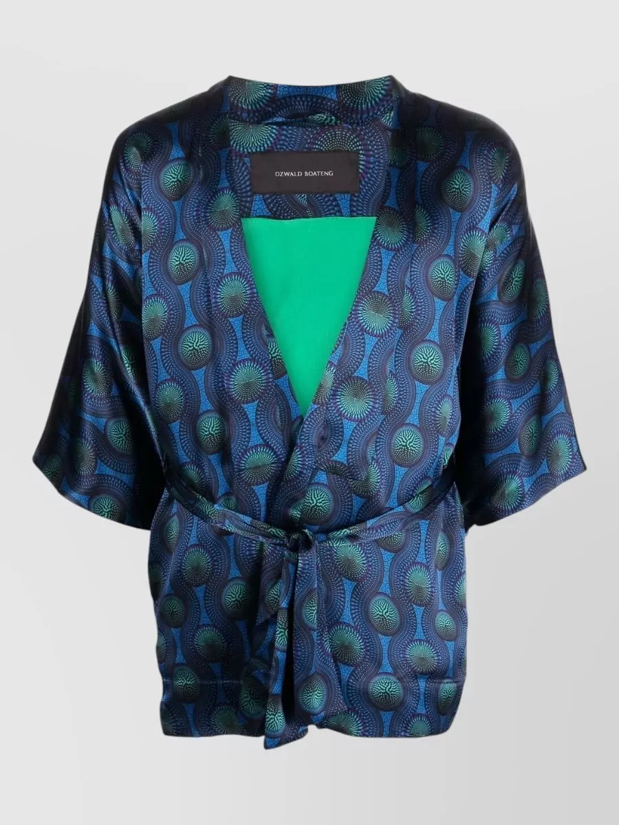 Ozwald Boateng Silk short-sleeve geometric-print belted kimono jacket