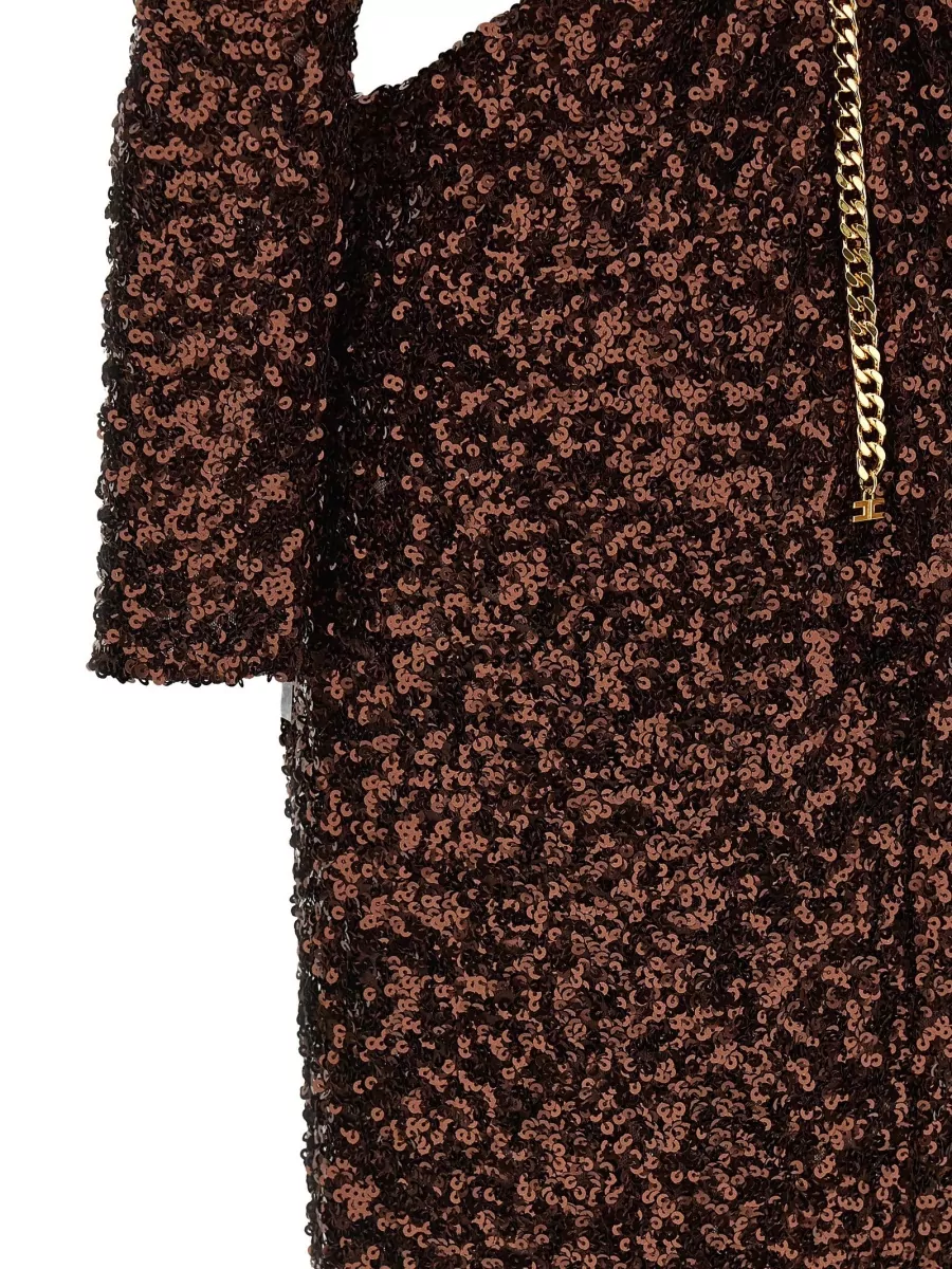 Elisabetta Franchi Belted Dress Deep V Neck Long Sleeves