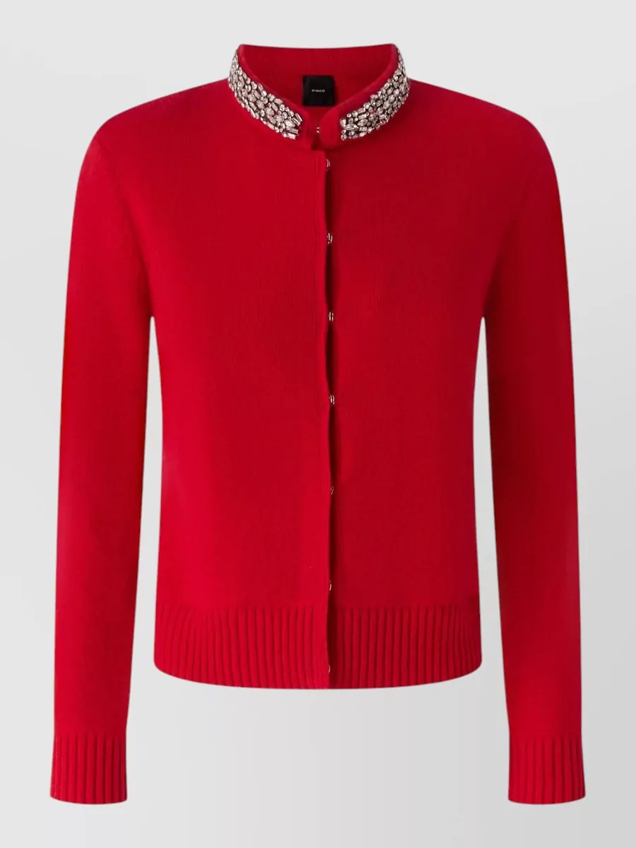 Pinko cashmere-blend fine-knit slim-fit crystal-embellished collar cardigan