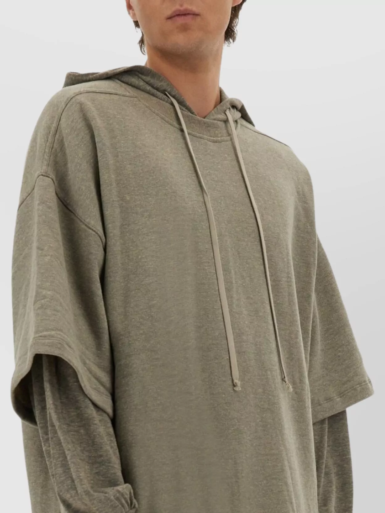 Rick Owens Drkshdw Hooded Sweater With Drawstring And Layered Sleeves