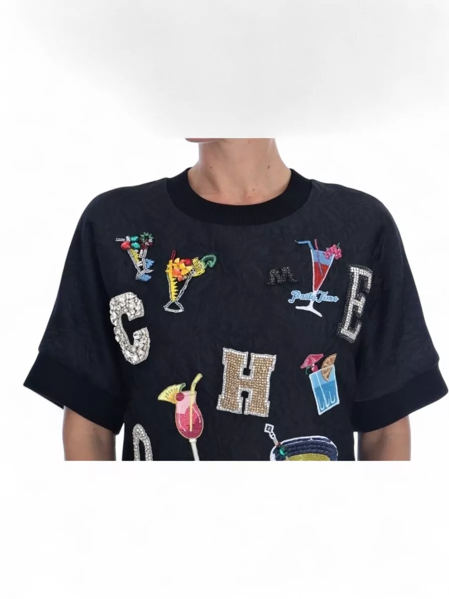 Dolce&Gabbana Silk Crystal-Embellished Short-Sleeve Sweater