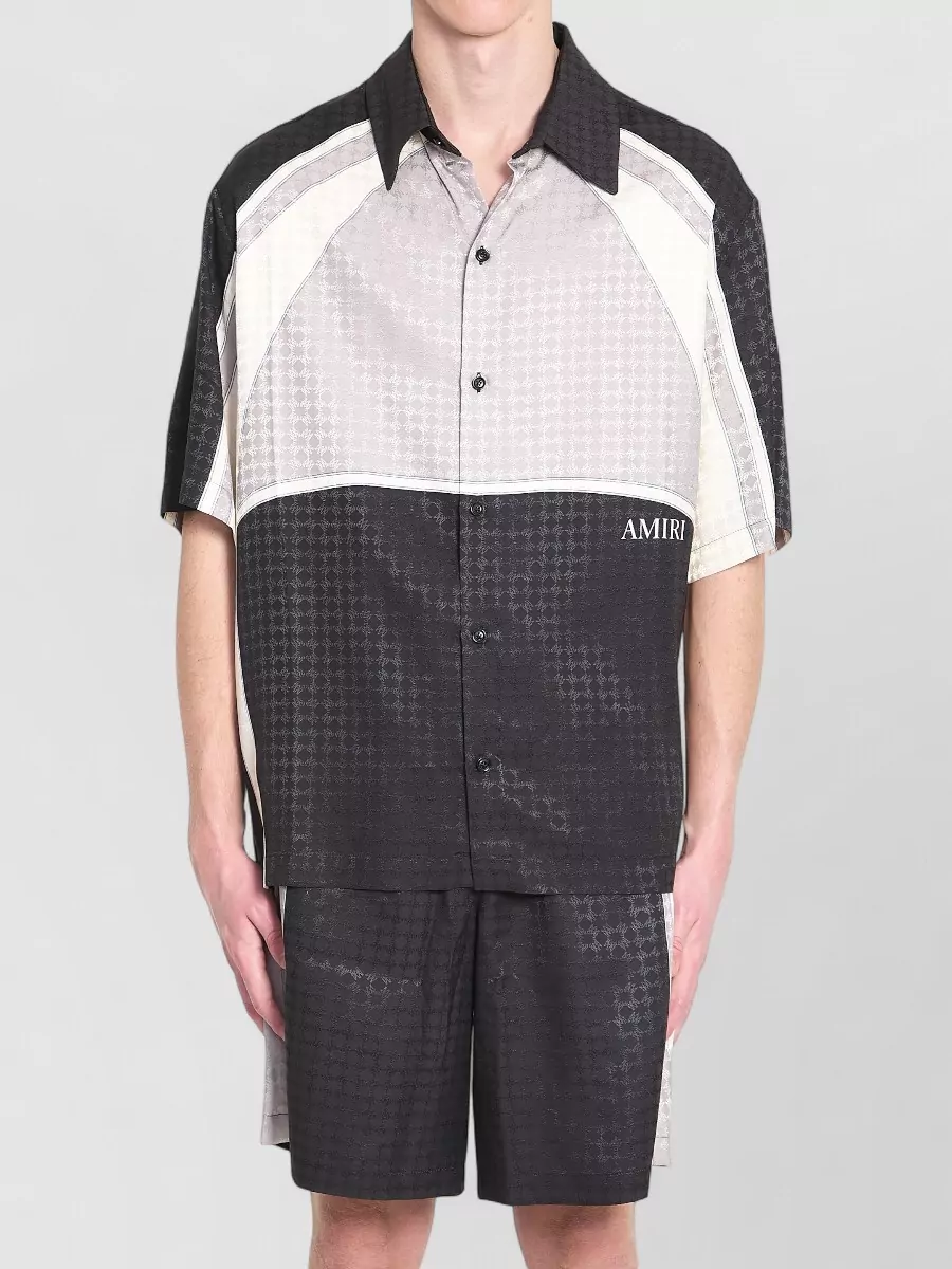 Amiri Viscose Logo Print Camp Collar Short Sleeve Shirt
