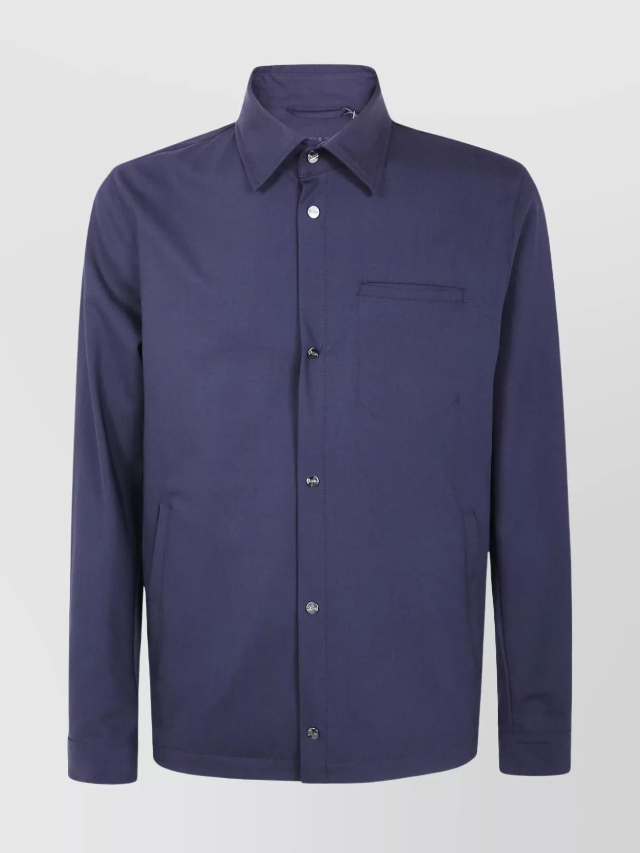 Herno Long Sleeve Collared Shirt Jacket With Pocket In Blue