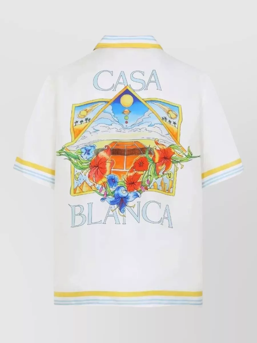 Casablanca Silk Printed Cuban Collar Short Sleeve Shirt