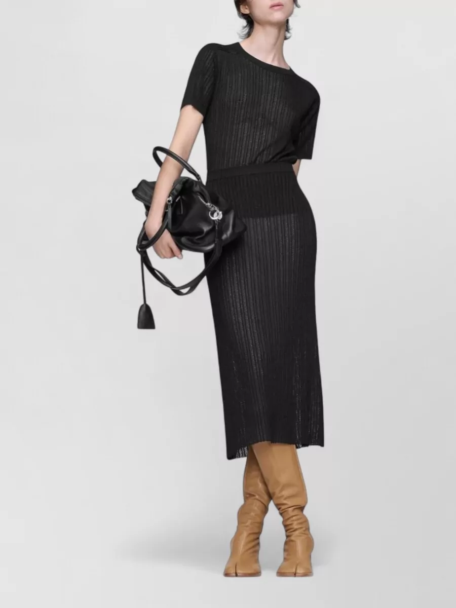 Maison Margiela Knit Midi Skirt Sheer Ribbed Slit