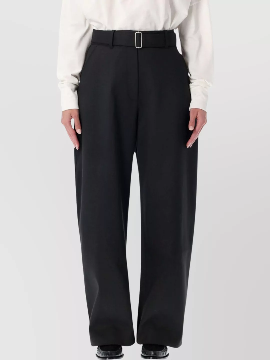 Studio Nicholson Wide Leg High Waist Belted Trousers In Black