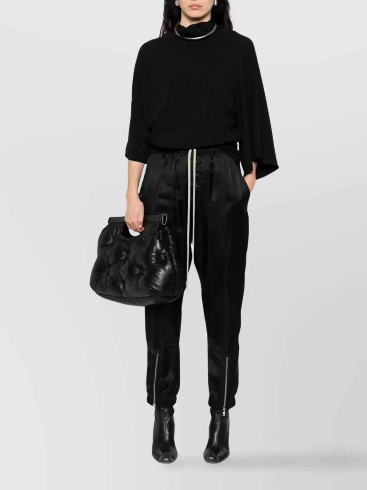 Rick Owens Cupro Twill Track Pants With Dropped Crotch In Black