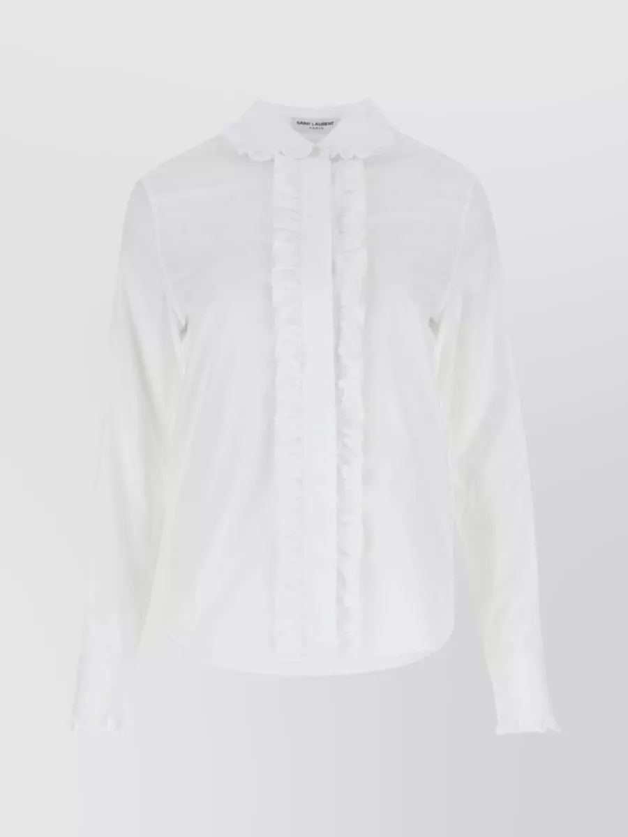 Shop Saint Laurent Structured Collar Ruffle Blouse In Grey