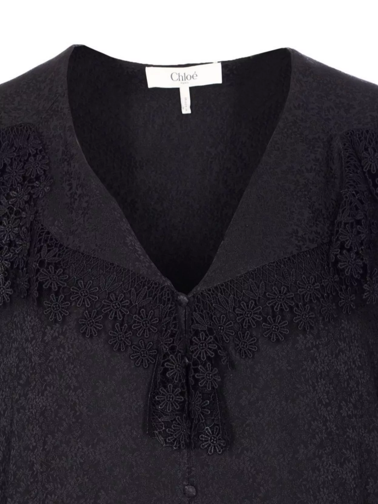 Chloé Floral Lace Long Sleeve V-Neck Shirt