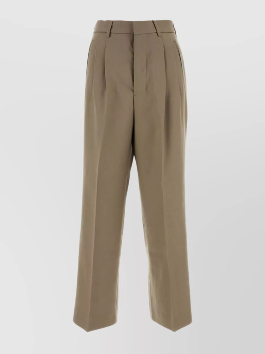 Shop Ami Alexandre Mattiussi Central Pleat Wool Trousers In Brown