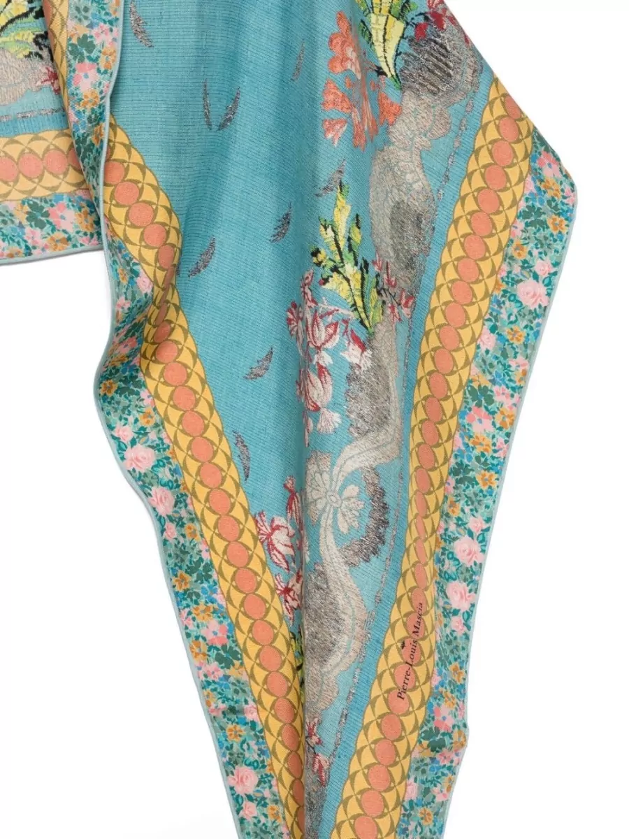 Pierre Louise Mascia Silk Scarf Rectangular Shape Floral Paisley