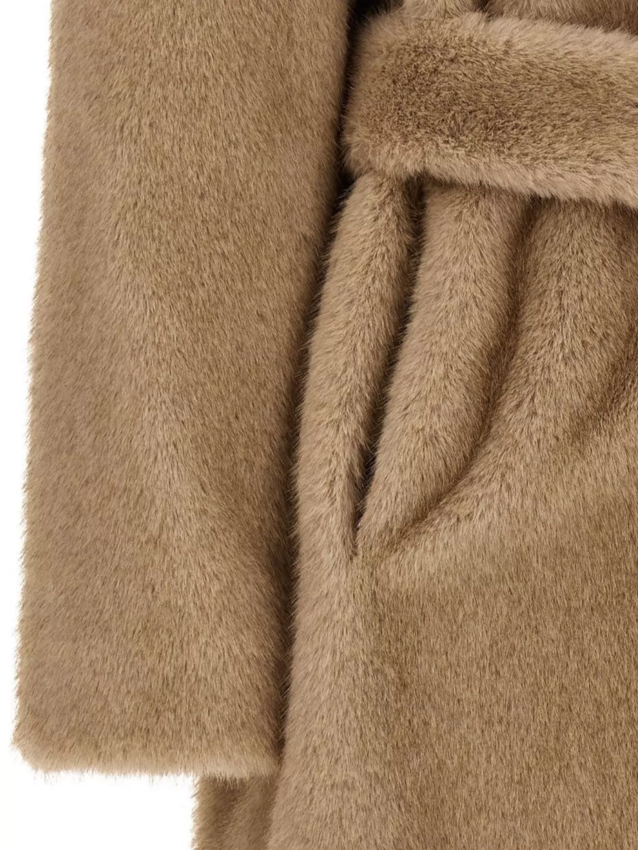 Herno Long Faux Fur Coat With Belted Waist In Brown