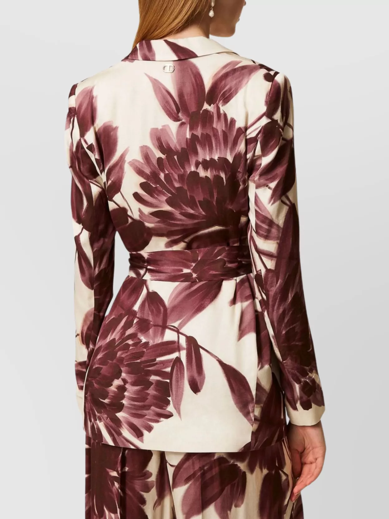 Twin-Set Floral Pattern Blazer Belted Waist