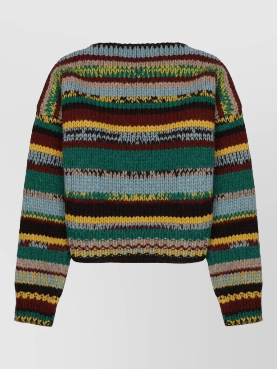 Celine Alpaca-Blend Ribbed Cropped Oversized Crew-Neck Sweater